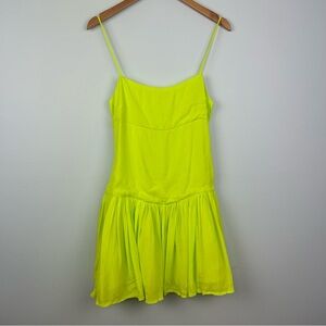 NWT Olivaceous tulle crepé mini dress size L in lime green
With  dropped waist